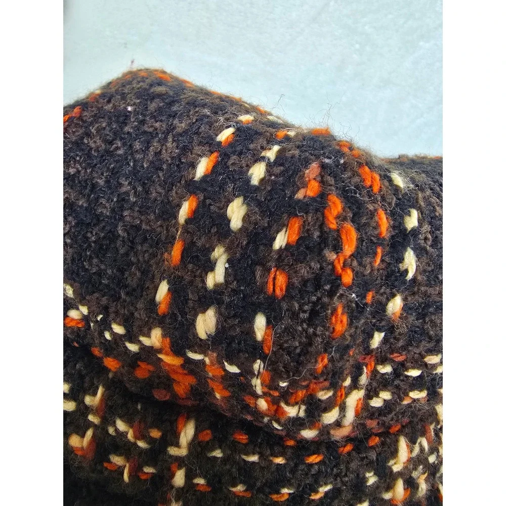 H&M Brown Orange Knit Cloche Bucket Hat Velvet Bow Vintage Style Womens SM 56cm